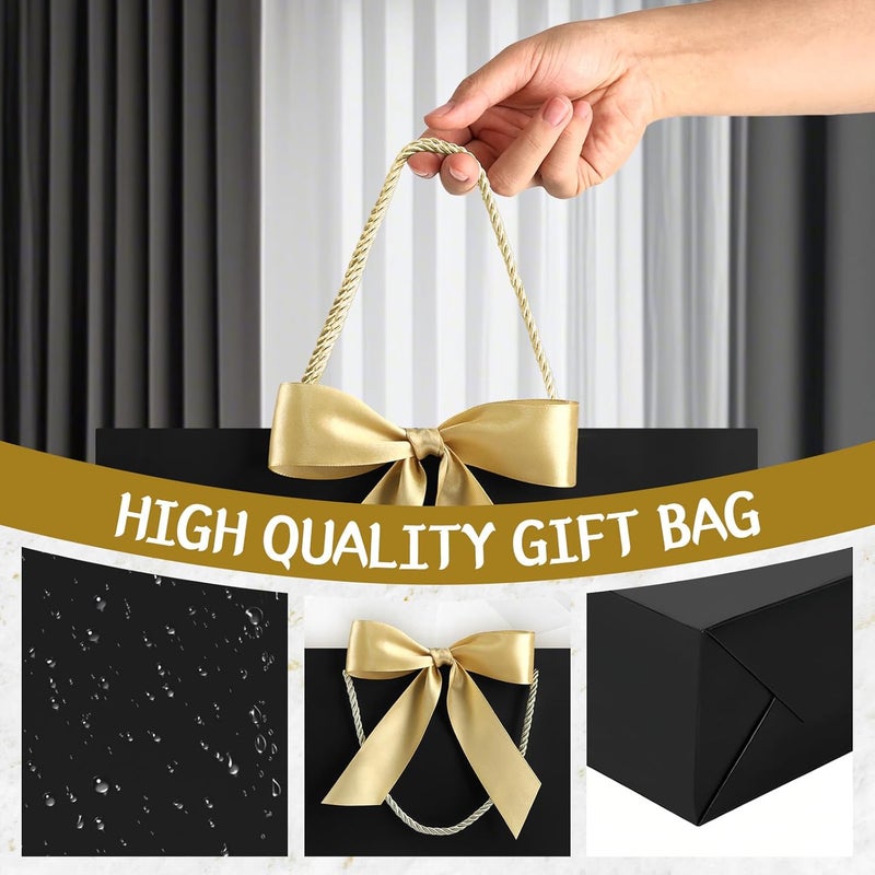 JMANNI Gift Bag, Medium Gift Bags with Tissue Paper, 2Pcs Gift Bags Medium Size with Handle and Bow Ribbon for Any Birthday,Weddings, Mothers Day & Special Occasion 11''x7.87''x4''(Black) - Image 5